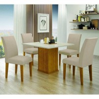 Conjunto Sala de Jantar Mesa 90x90 com 4 Cad Napoli Leifer Camurça
