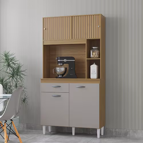 Kit Cozinha Kit Duda 90 cm Damasco Ripado Off White  Poquema